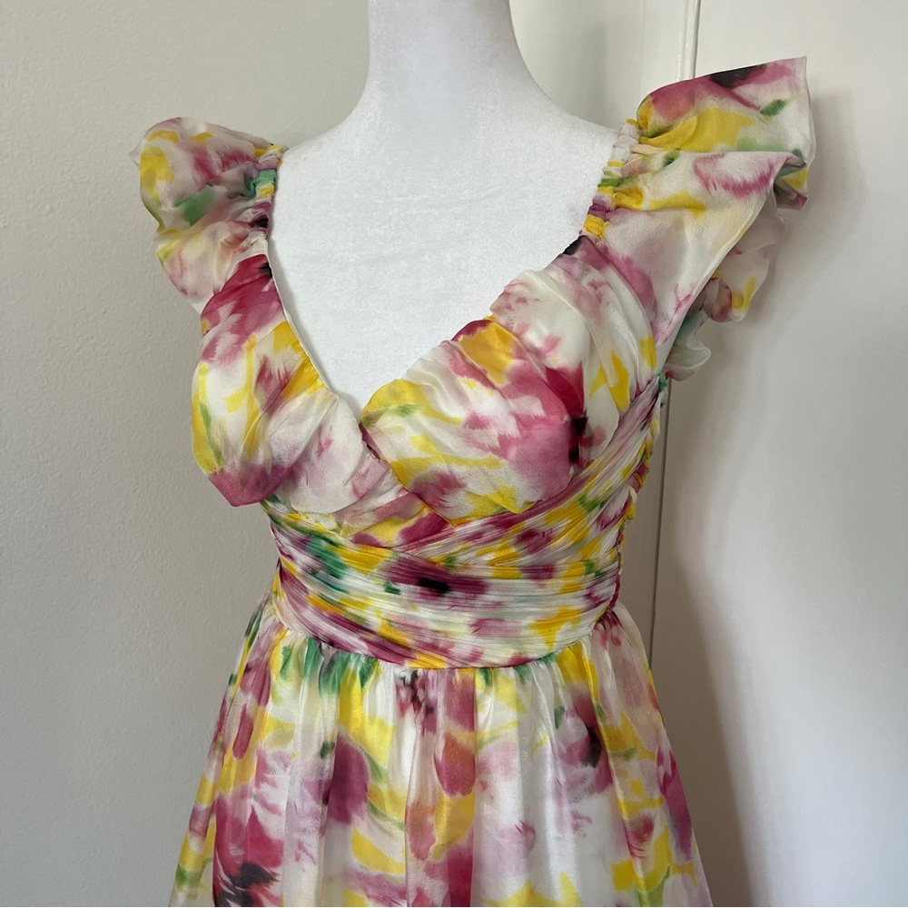 NWOT AQUA Watercolor Flutter Sleeve Mini Dress - Bloomingdale’s Exclusive - Picture 5 of 7